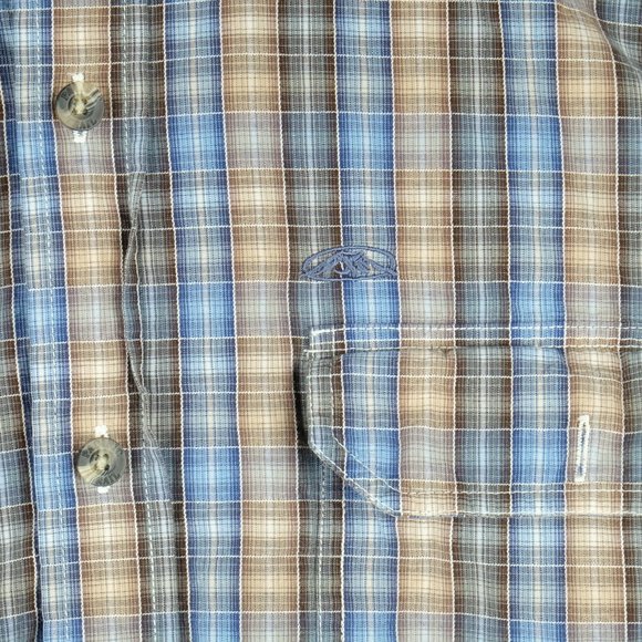 Pacific Trail Mens Button Up Shirt Small Blue Beige Check Striped Outdoor Retro - Picture 3 of 13